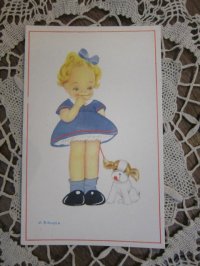 年代モノのポストカード（女の子と犬）/ベルギー